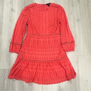 J.Crew Eyelet Flutter-hem Dress Sz 4 H5957 $128 orange coral long sleeve